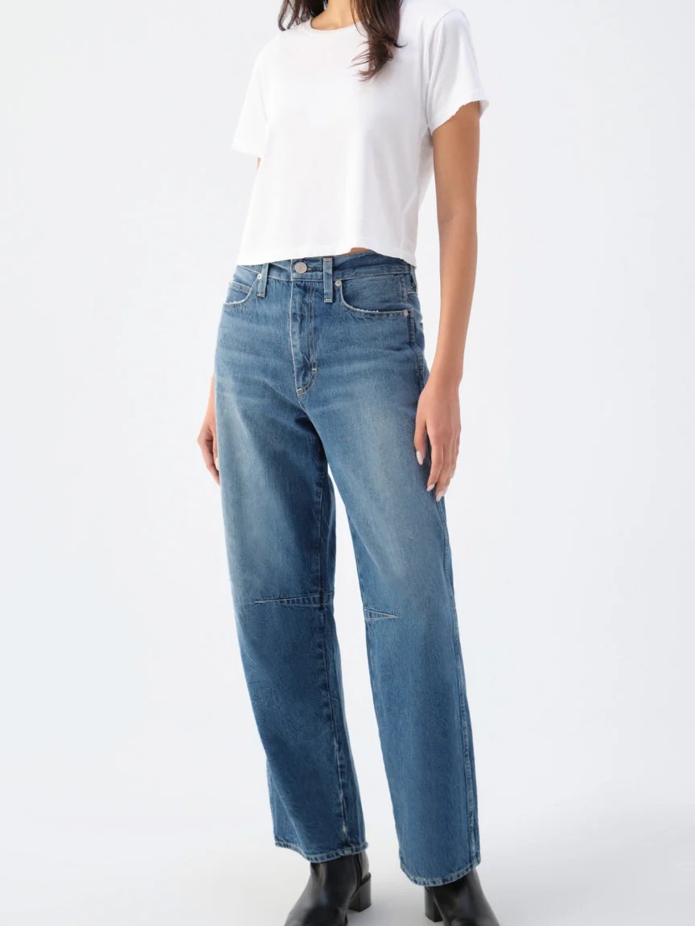 AMO High-Rise Straight-Leg Jeans in Medium Blue